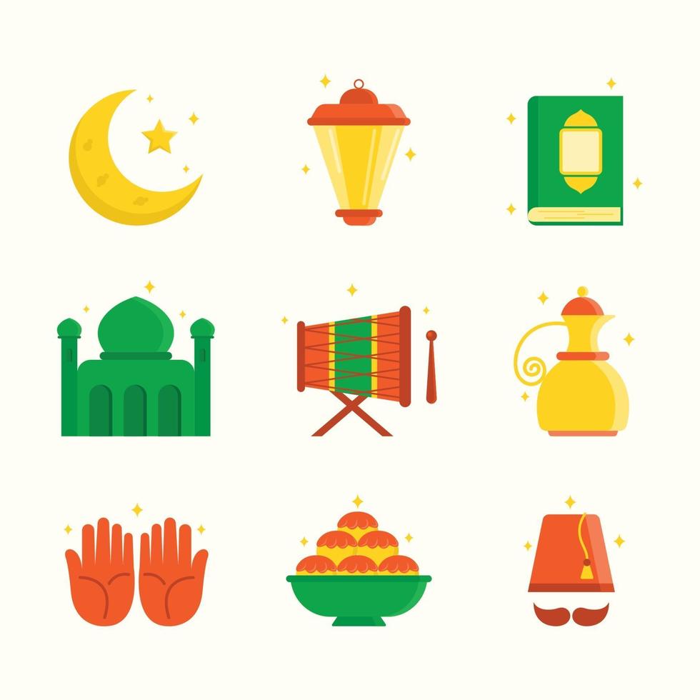 conjunto de iconos felices de eid mubarak vector