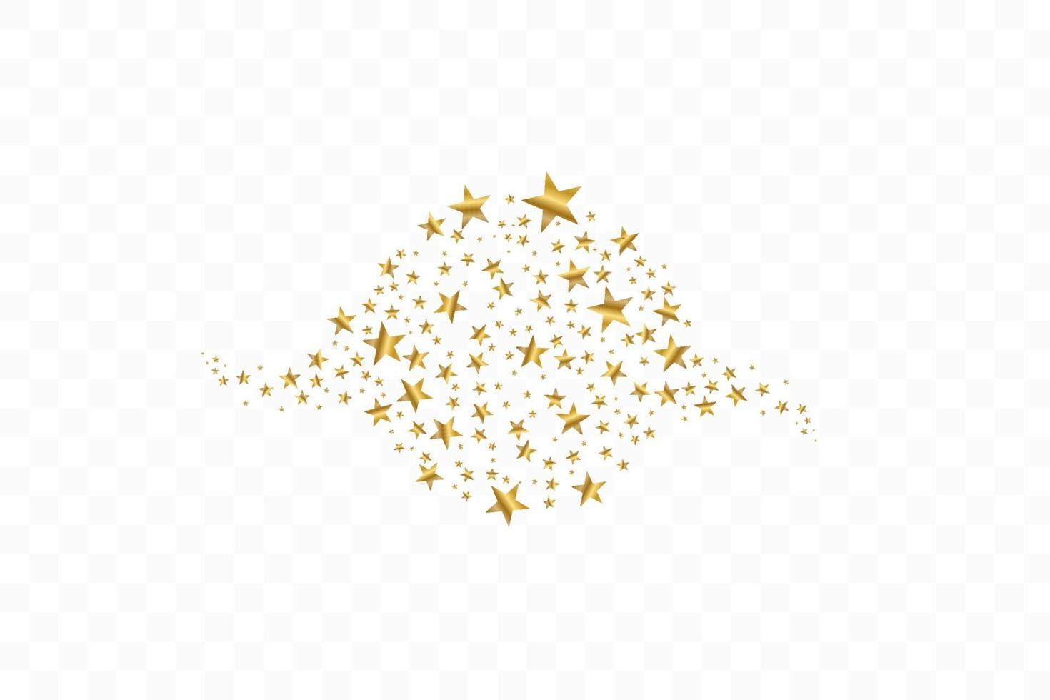 Set of golden falling stars. Cloud of golden stars isolated background. Vector illustration. Meteoroid, comet, asteroid, stars