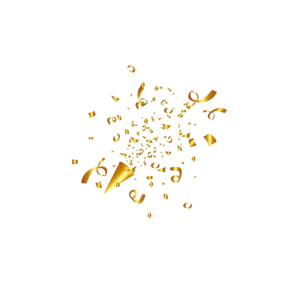 Party popper isolated. Golden confetti. Vector illustration. Happy birthday concept