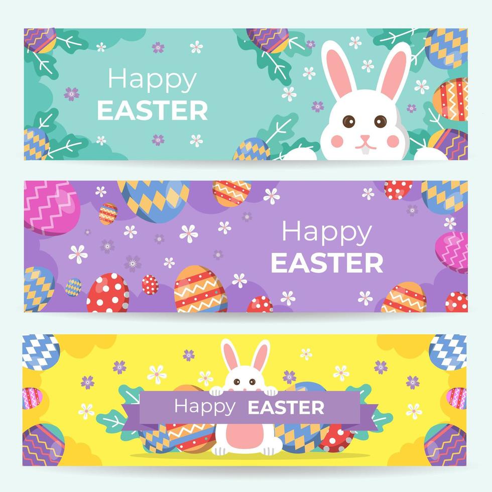 conjunto de banner de feliz pascua vector