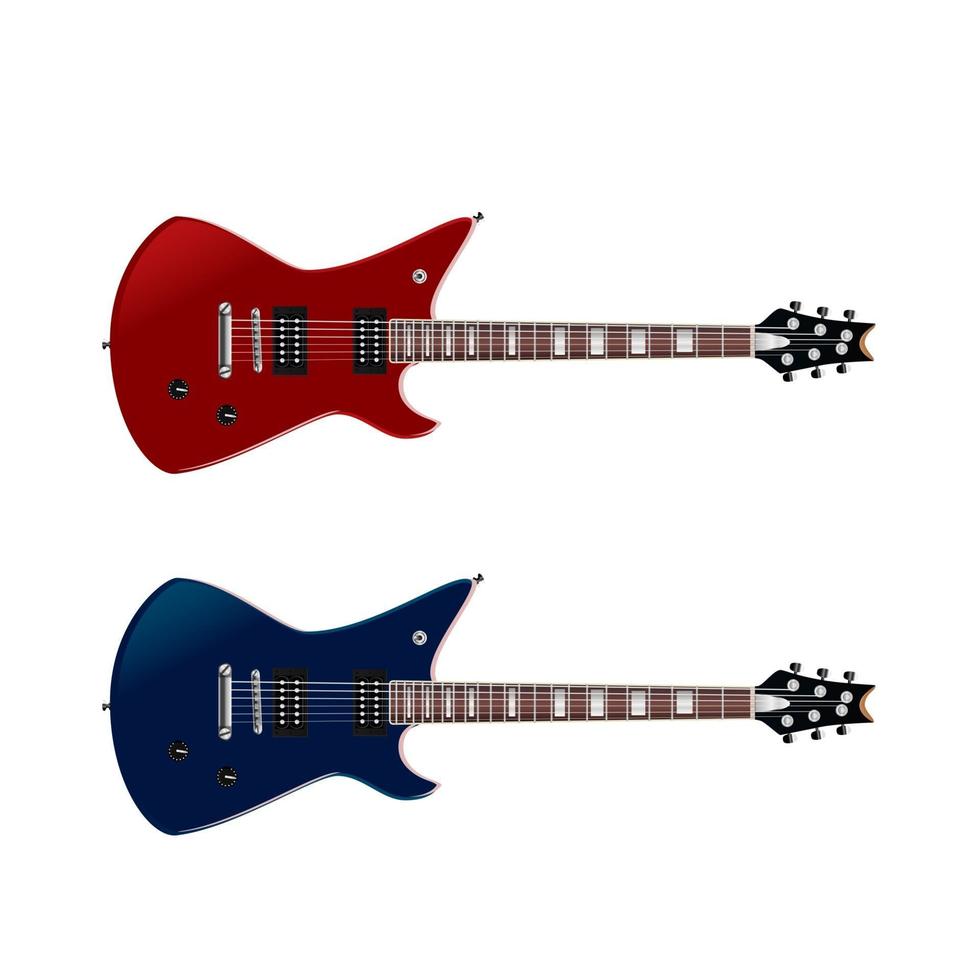 Red and blue rock guitar with a beautiful neck. Vector illustration