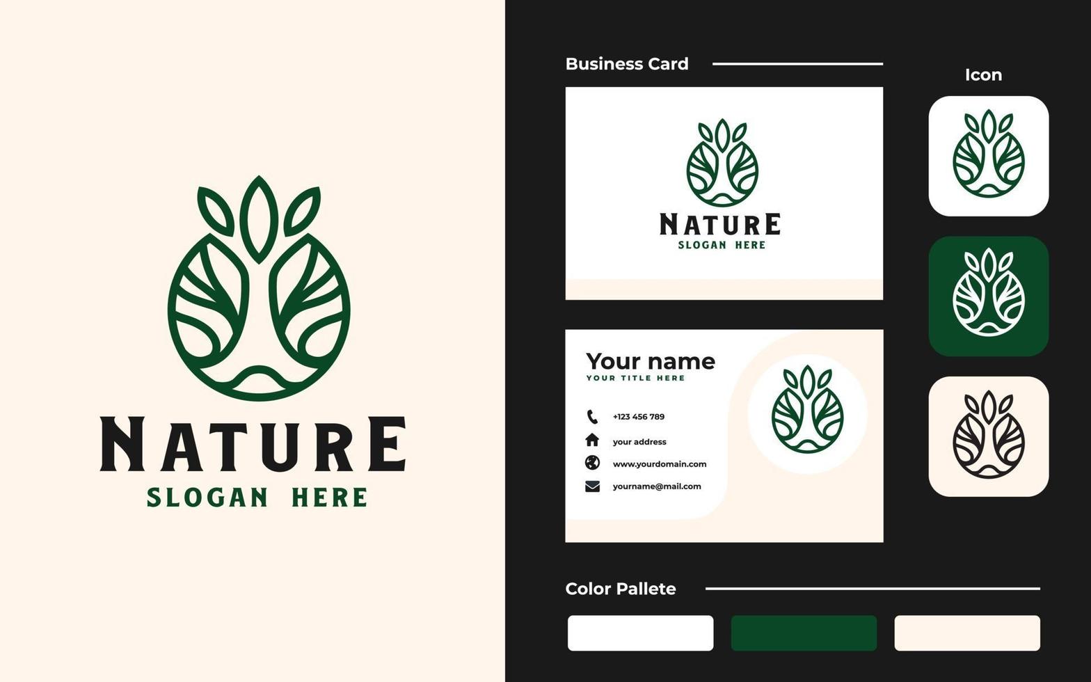 Circle root of the tree logo and business card template. Vector illustration