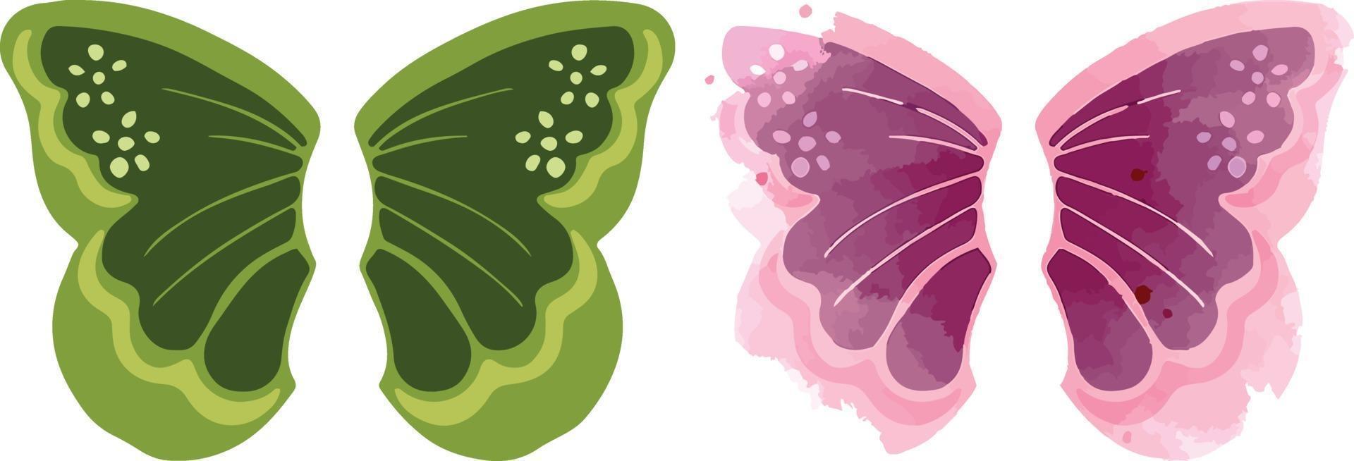 Butterfly wings tattoo and silhouette in color vector