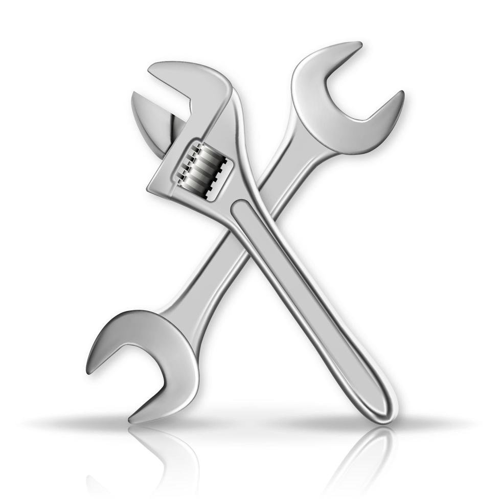 3d vector illustration. wrench and adjustable wrench Isolated Master tools on white background.