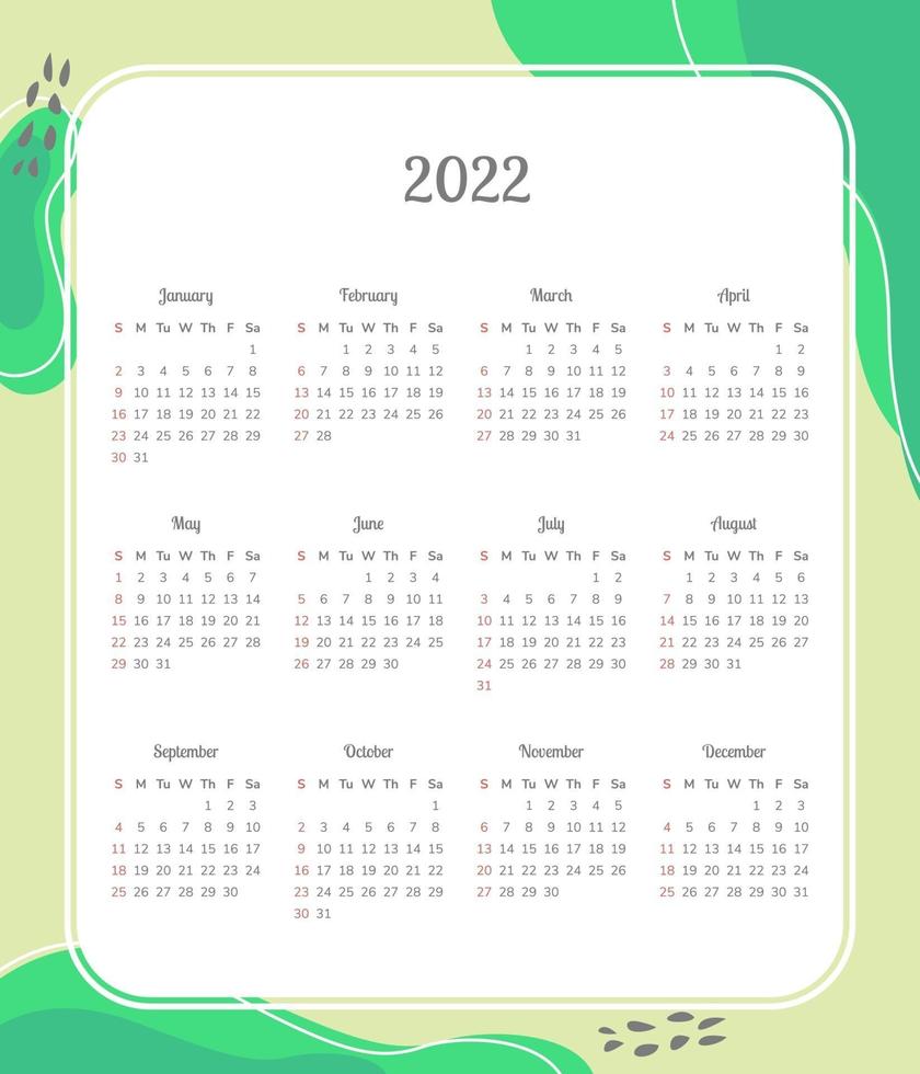 Calendar for 2022 vector