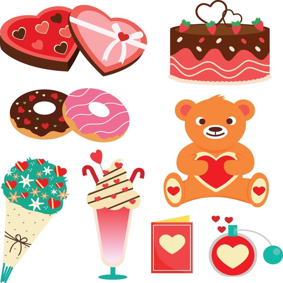 valentine object set flat color vector