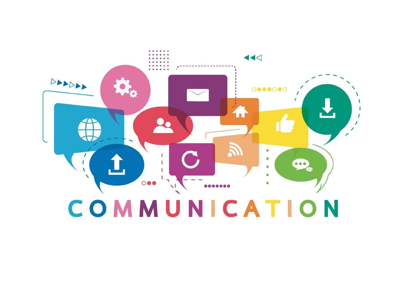 Vector illustration of a communication concept. The word communication with colorful icons