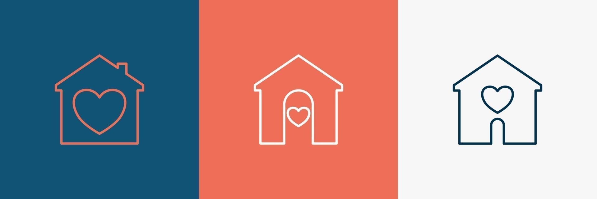 Set of minimal house icon with heart, Vector illustration.