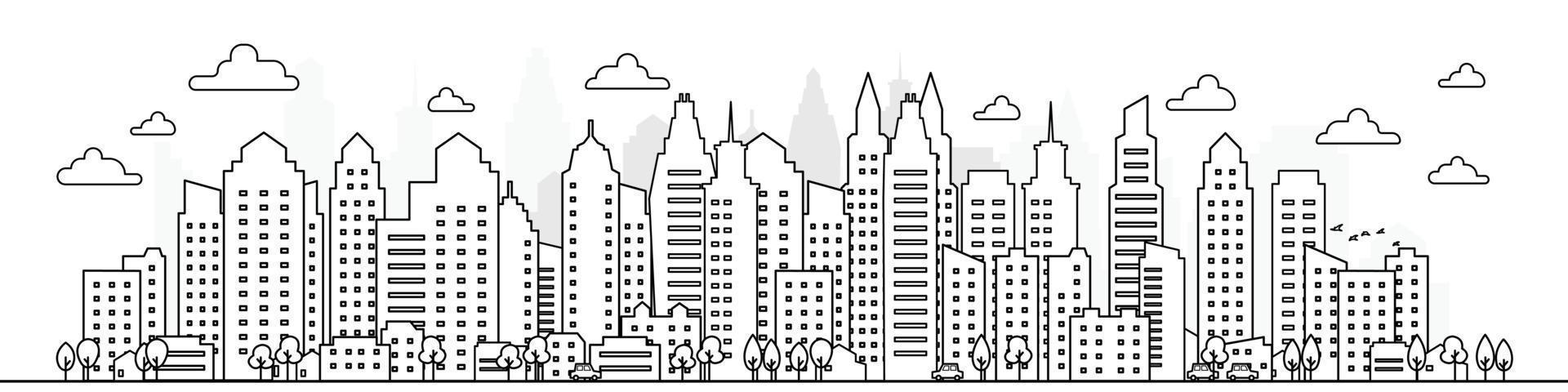 Outline of skyscraper building, city skyline, Vector illustration.