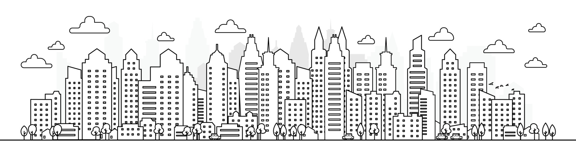 Outline of skyscraper building, city skyline, Vector illustration. 2058956  Vector Art at Vecteezy