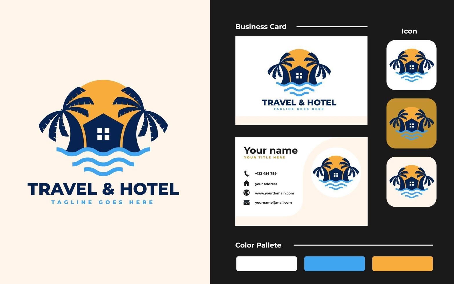 Beach House Logo and business card Design template - Good to use for Beach Resort, Villa and Beach Hotel vector