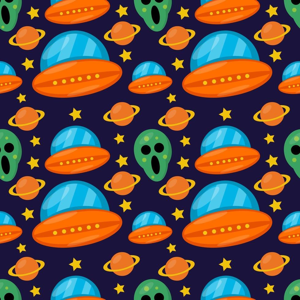 alien with spaceship seamless pattern illustration background vector