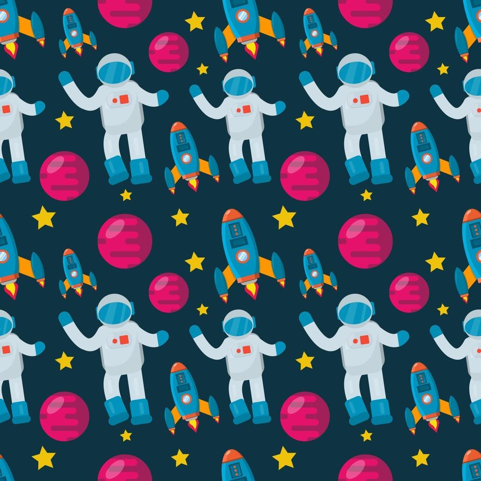 astronaut with spaceship seamless pattern illustration background vector