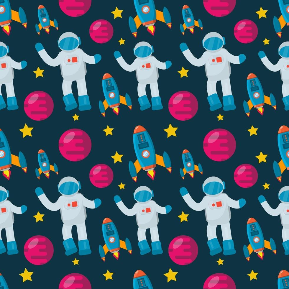 astronaut with spaceship seamless pattern illustration background vector