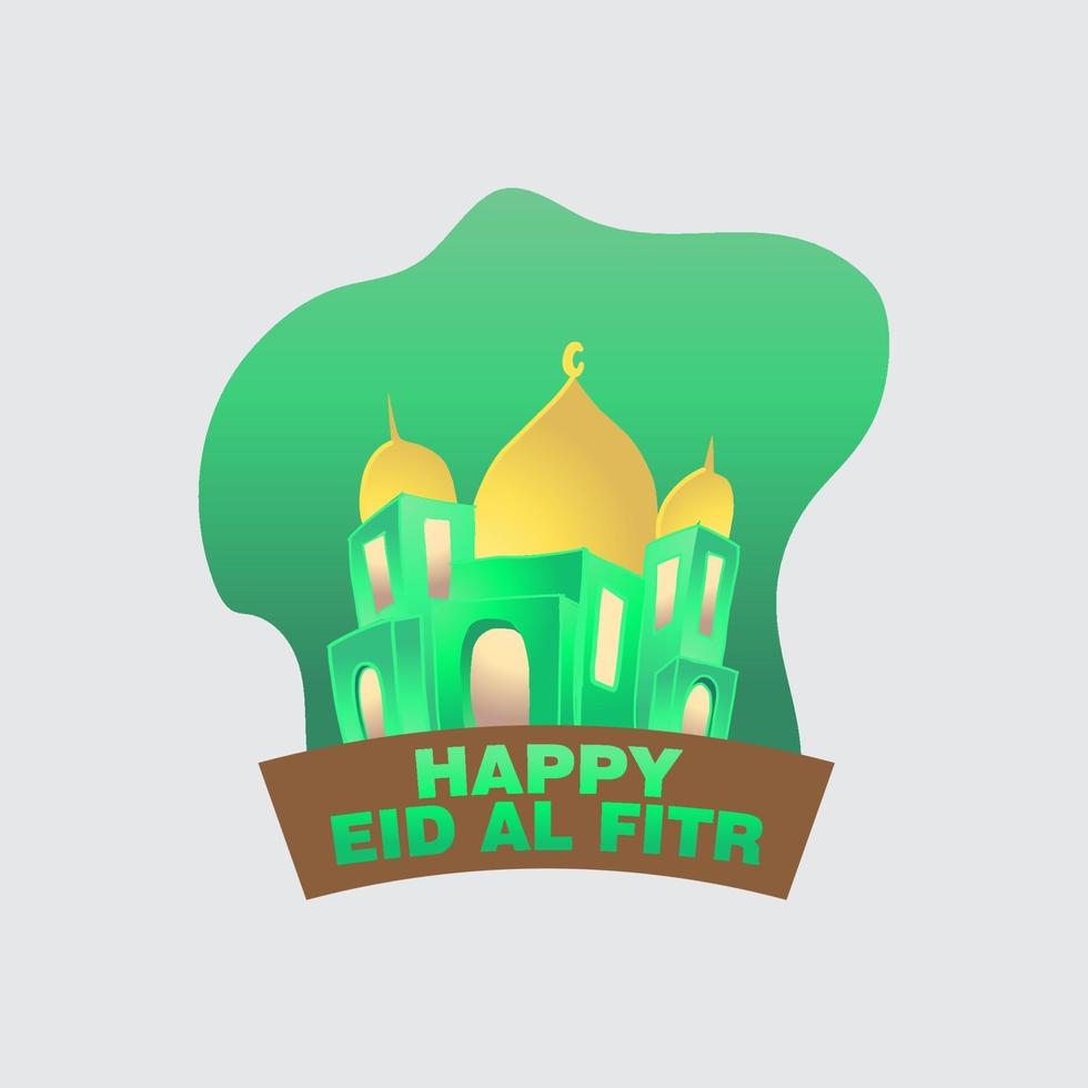 Happy Eid al Fitr Islamic Flat illustration with mosque vector