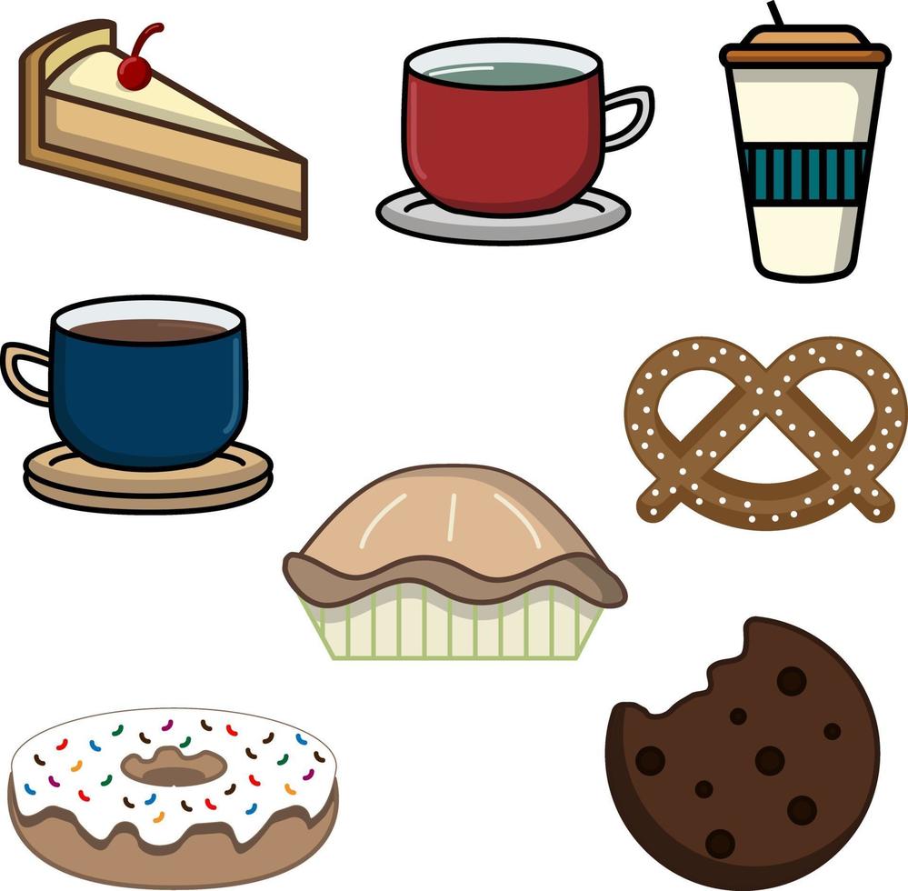 cute beverage and snacks perfect for cafe industry vector