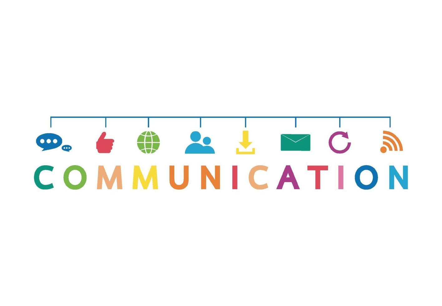 ilustración vectorial de un concepto de comunicación. la palabra comunicación con iconos de colores vector