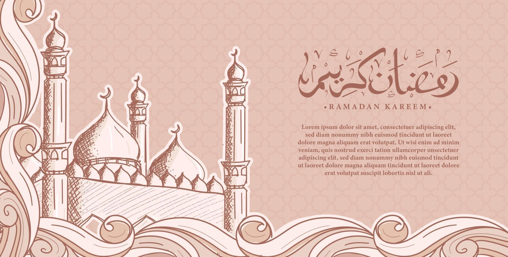 caligrafía árabe ramadan kareem con fondo de ilustración islámica dibujada a mano vector