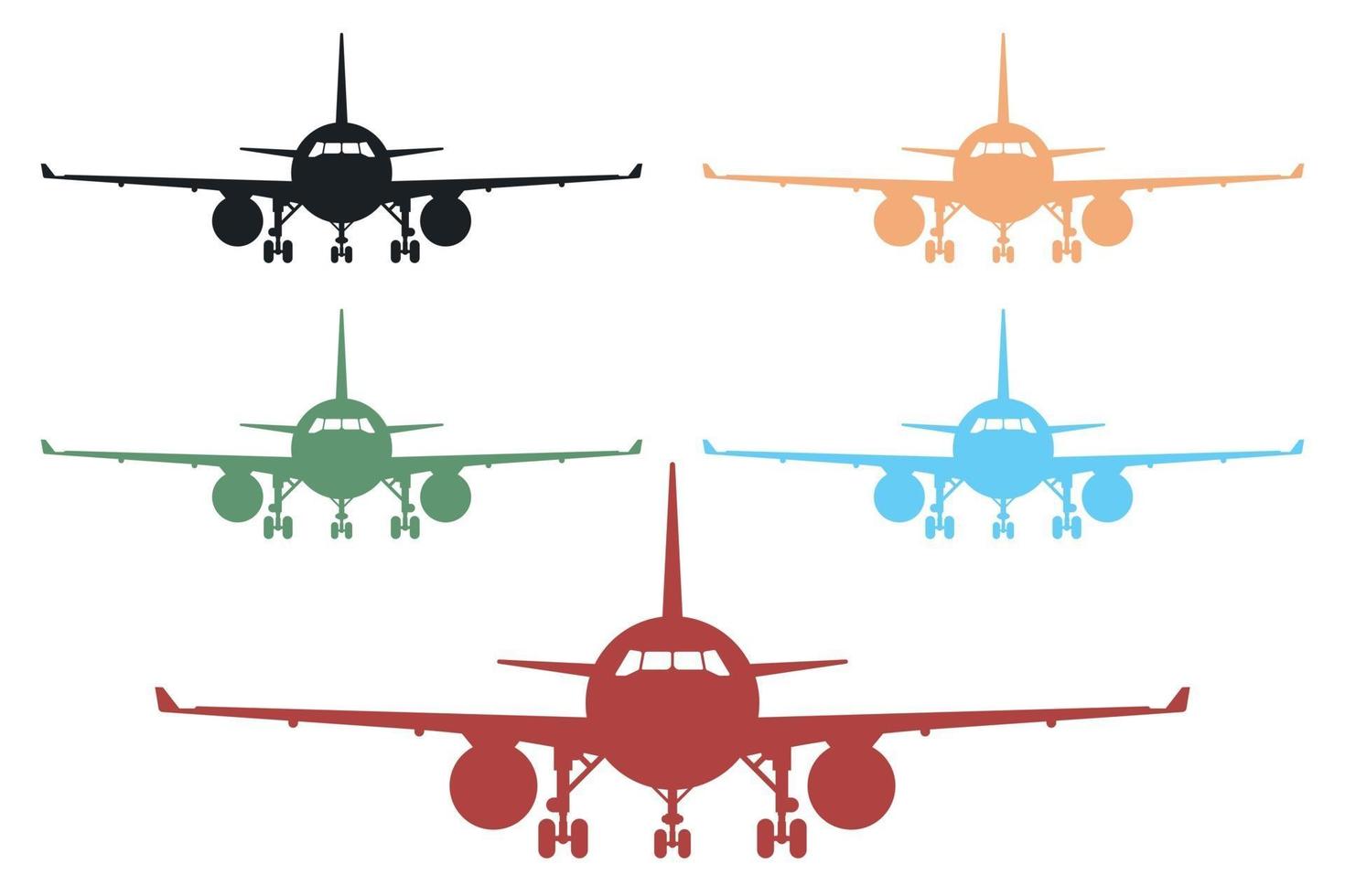 vista frontal, avión, icono, conjunto, vector, ilustración vector