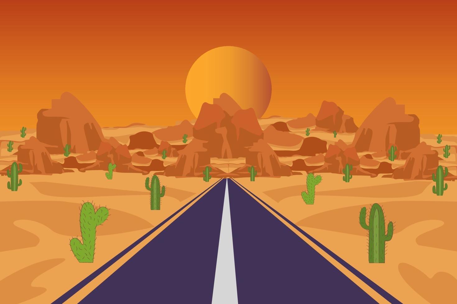 Cactus in Desert With Mountains and Road vector