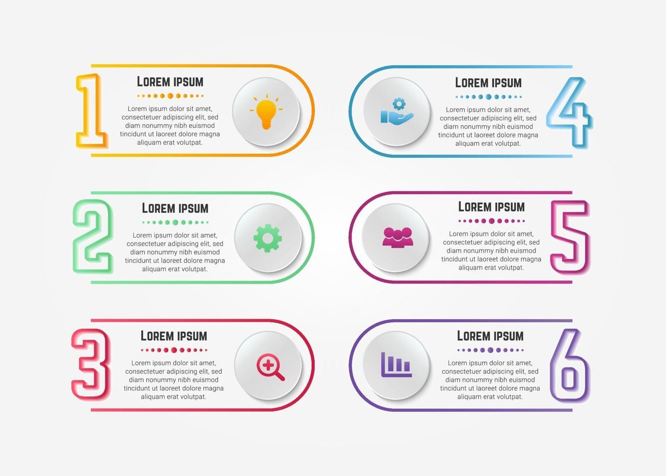 Colorful Line Step Infographic With 6 Options vector