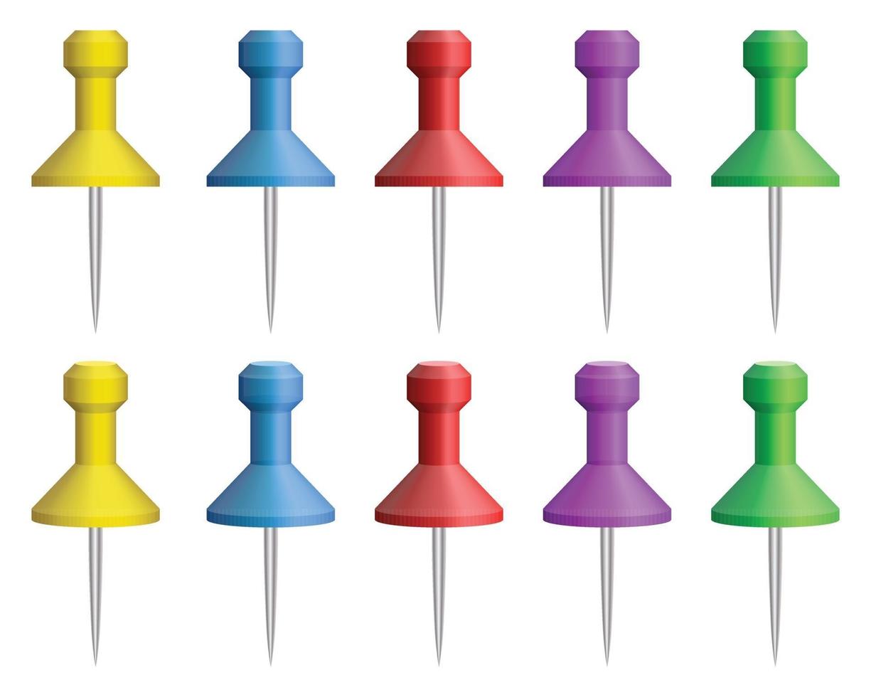 Realistic push pin set vector illustration