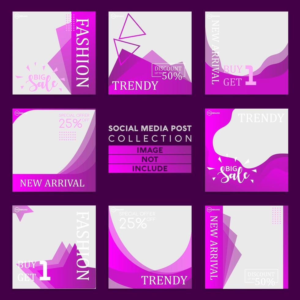 Collection of fashion style social media post template vector