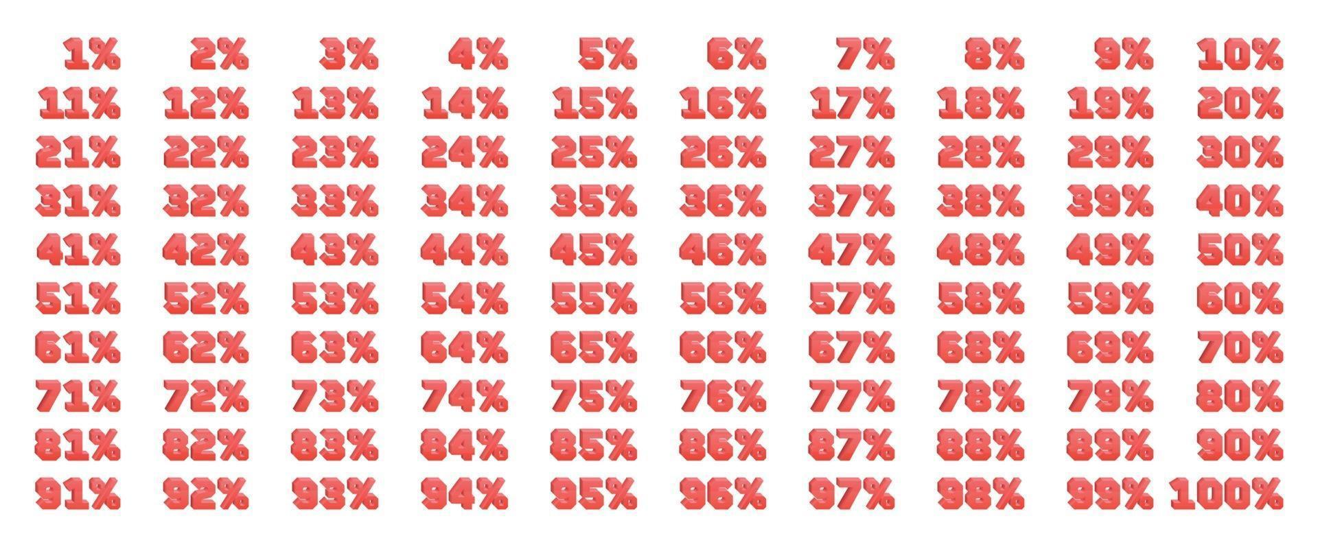 Set of 3d discount numbers from 1 to 100 vector