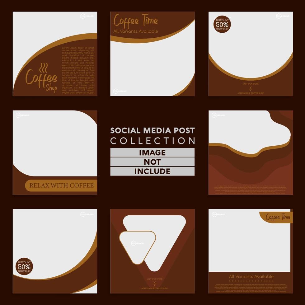 Collection of coffee shop social media post template vector