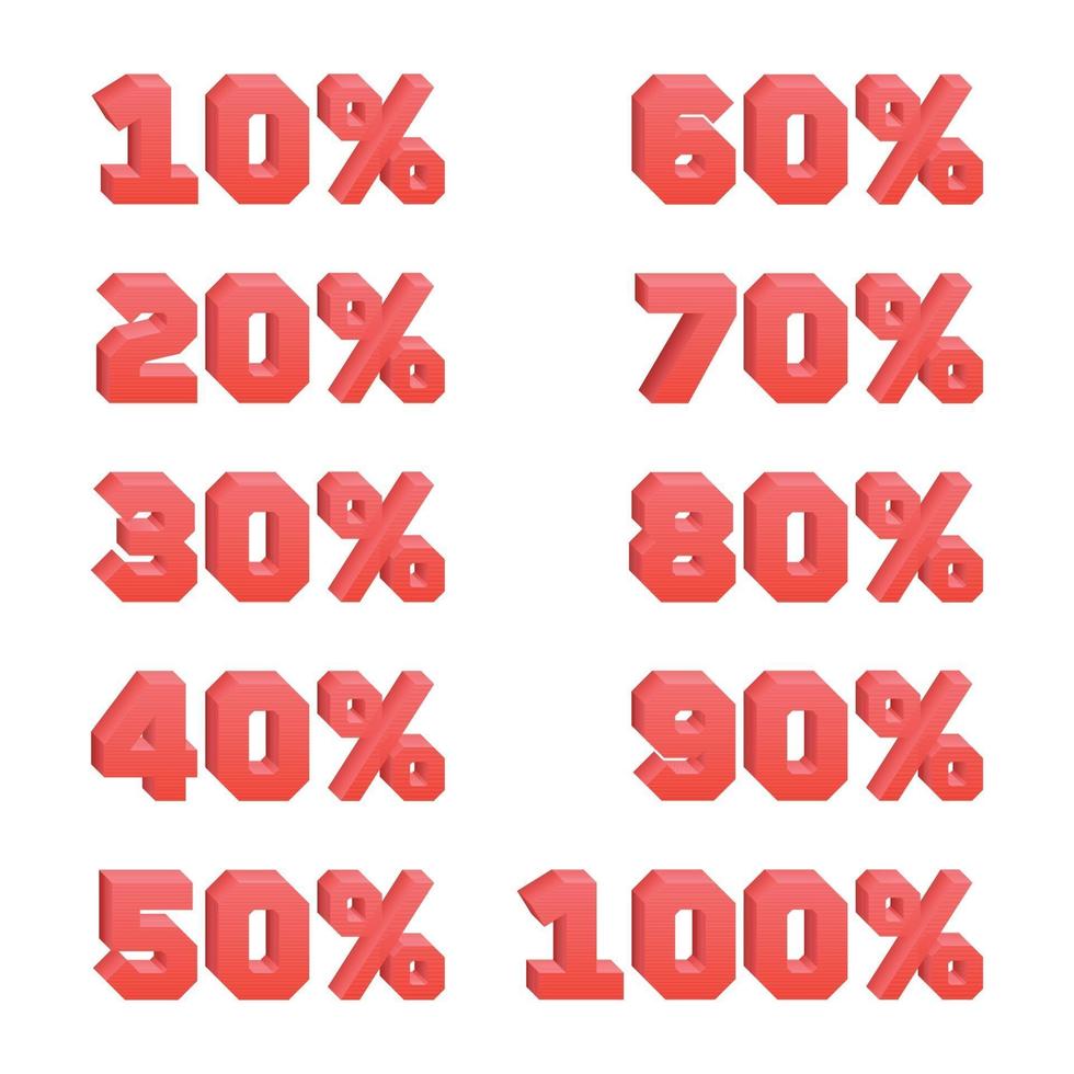 Set of 3d discount numbers from 10 to 100 every 10 vector