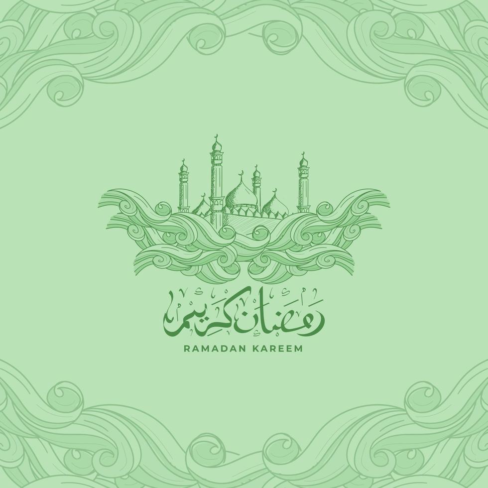 Ramadán Kareem con fondo de ilustración de ornamento islámico dibujado a mano vector