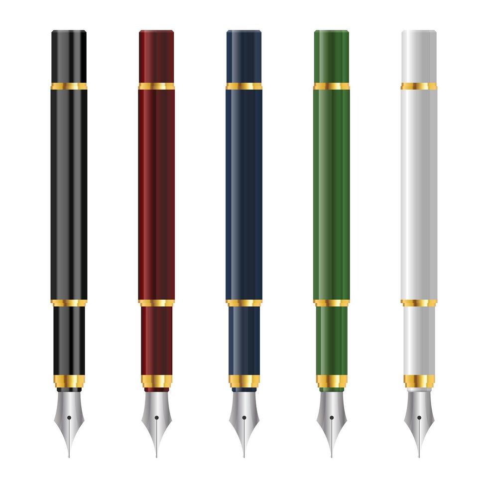 Vintage fountain pens in realistic style vector illustration