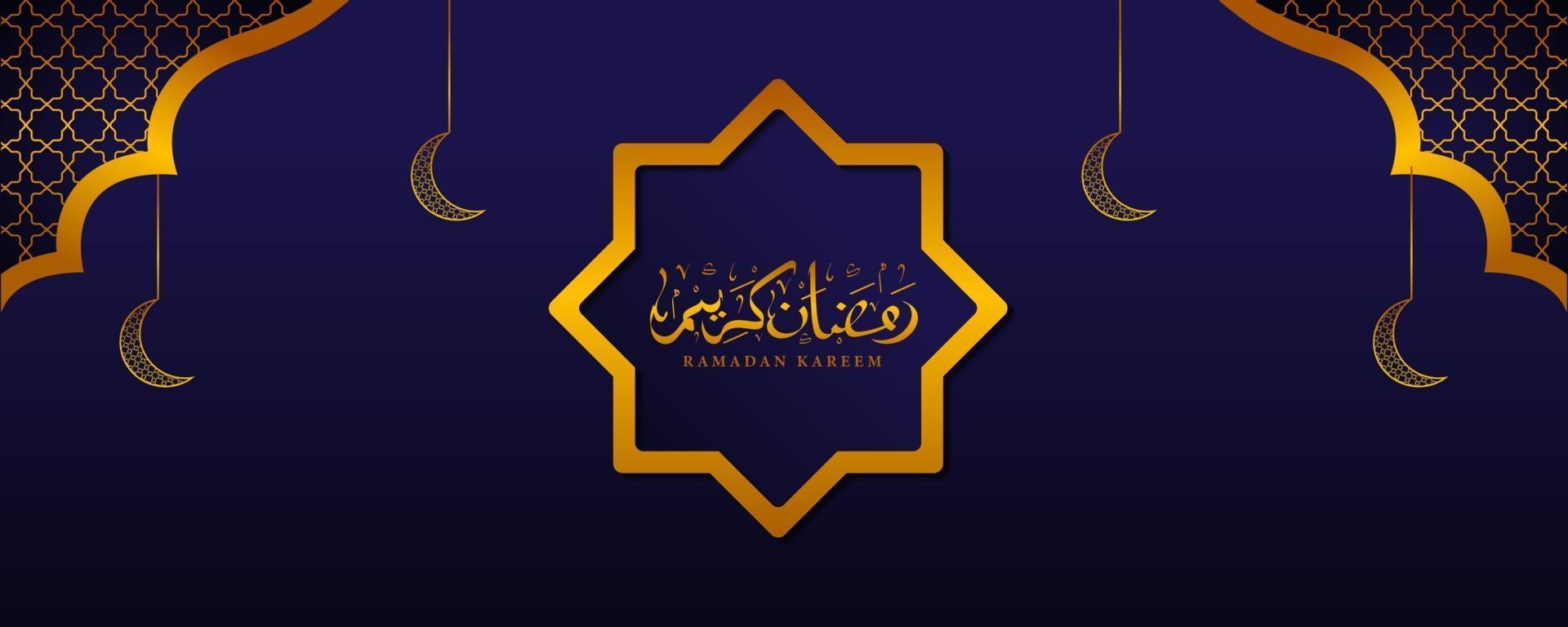 caligrafía árabe ramadan kareem con adornos islámicos en color dorado vector