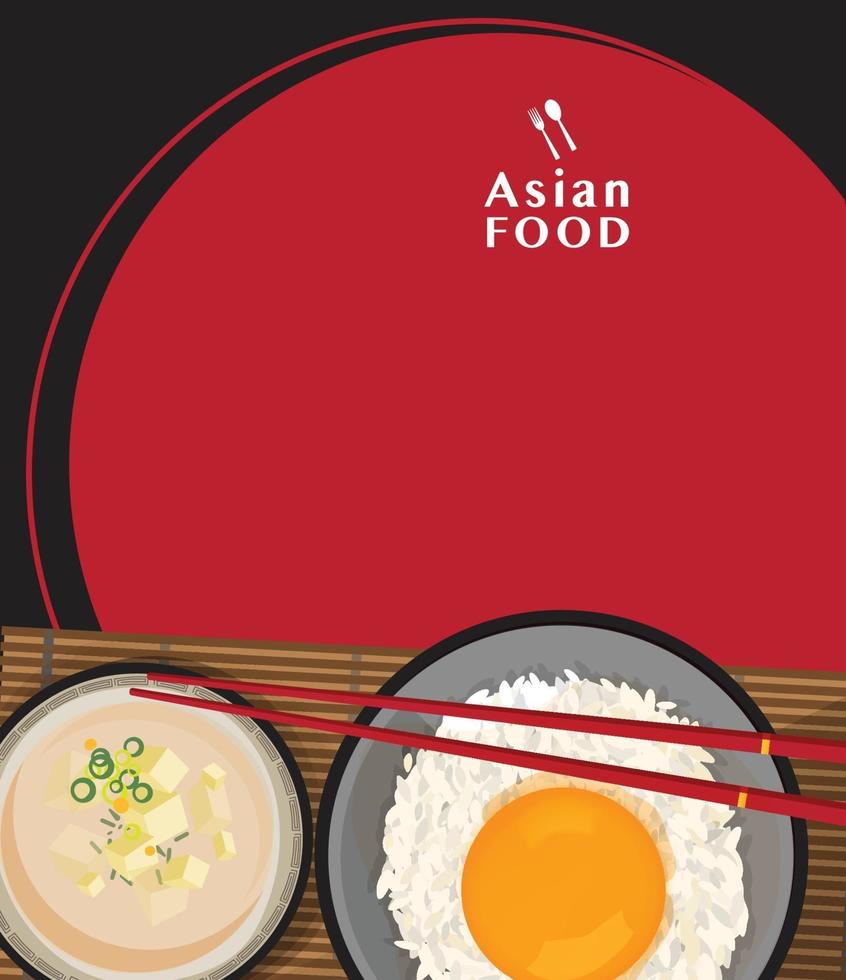 Delicious Tamago Kake Gohan, Rice with raw egg and Miso soup with tofu,Vector illustration vector