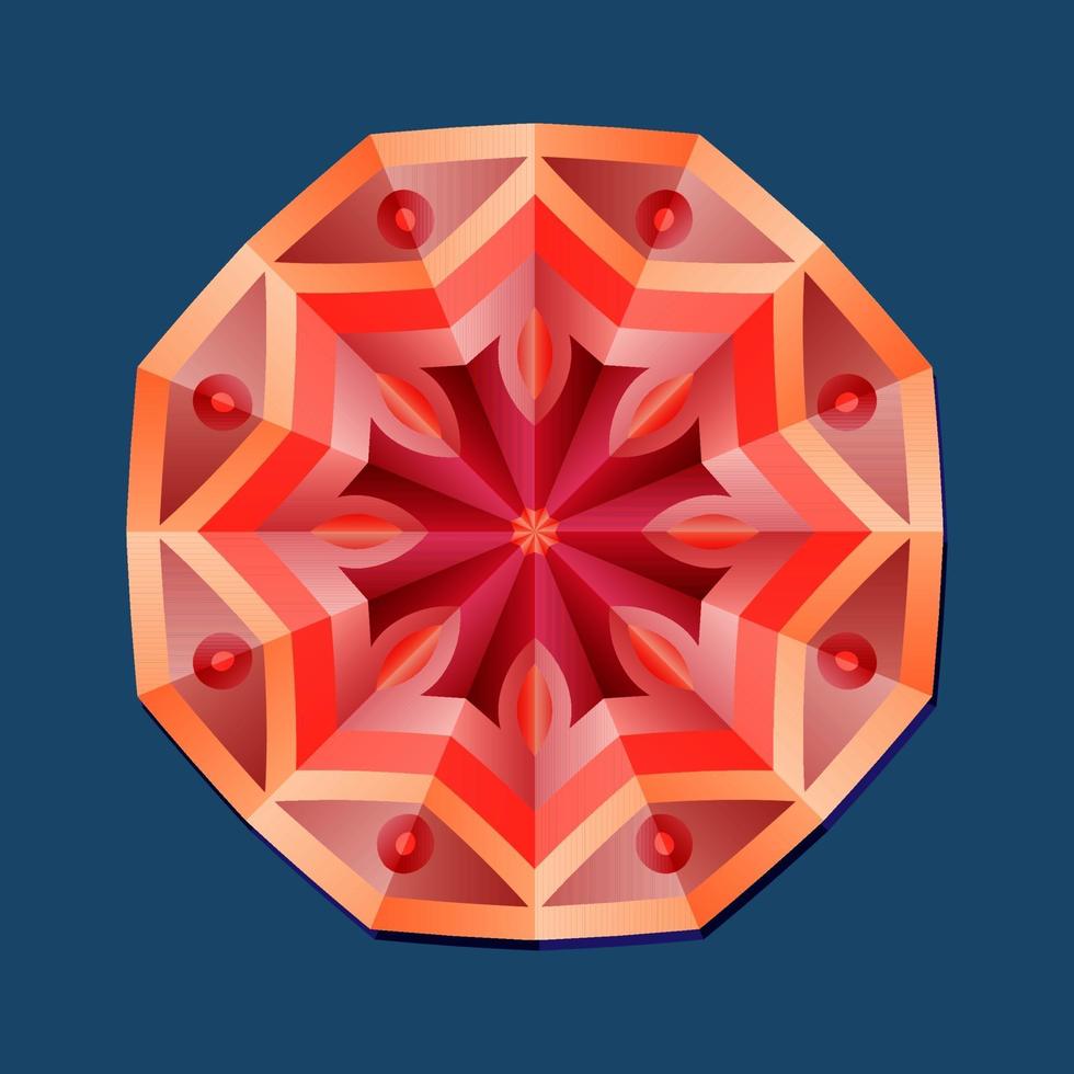 This is a polygonal pattern. This is a red geometric mandala. Asian floral pattern. vector