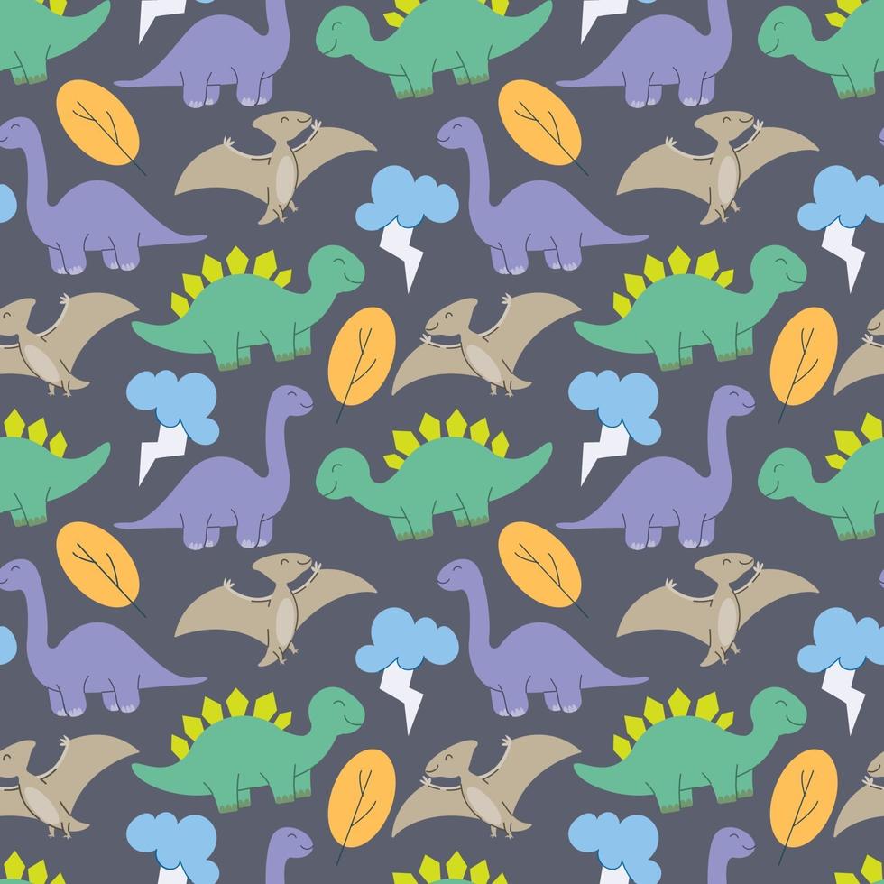 cute dinosaurs pattern design vector. Dinosaurs Cute kids pattern for girls and boys, Colorful Cartoon Animals on the abstract Creative seamless background, Artistic Backdrop for textile and fabric. vector