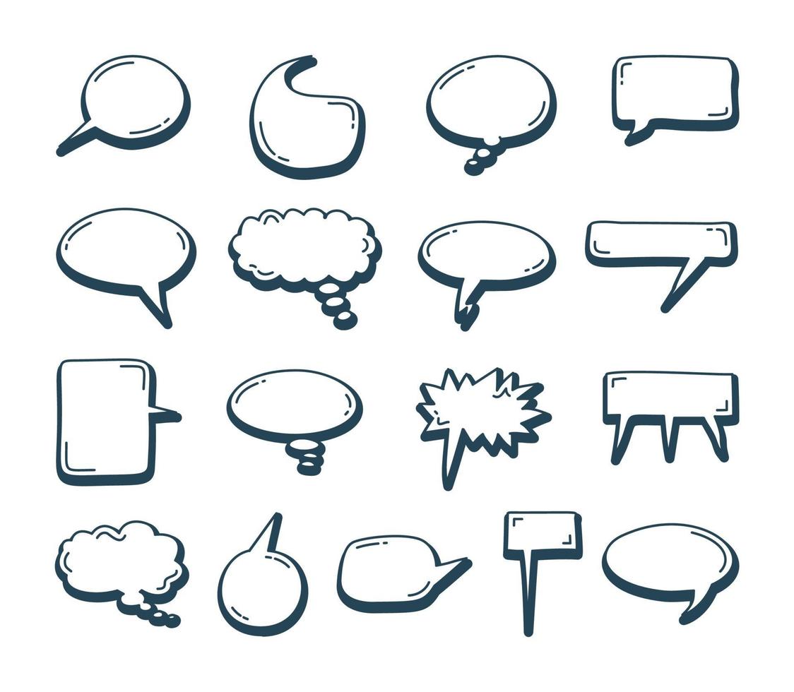 Speech bubbles doodle element set. Hand drawn sketch Vector illustration