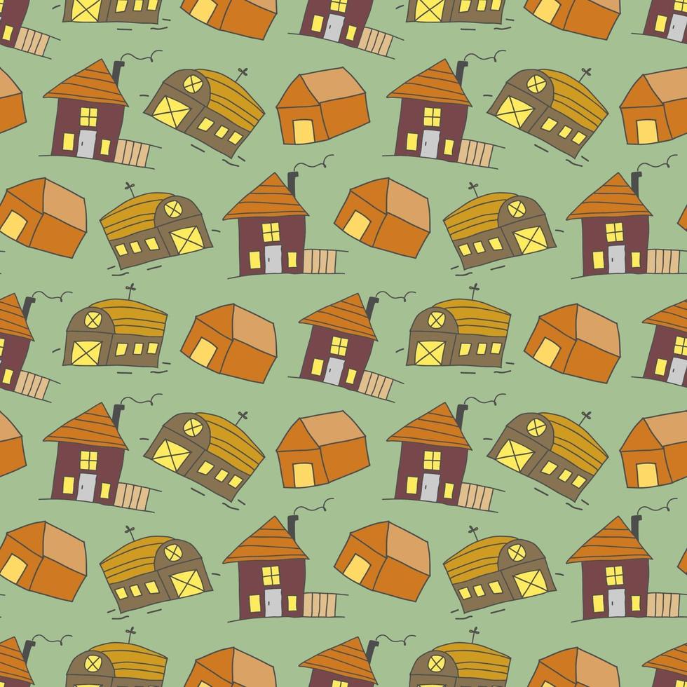 pattern seamless kids with worship place doodle element. Vector cute seamless pattern with doodle traditional houses. Vector background of multi-colored facades of old buildings in scandinavian trendy style.