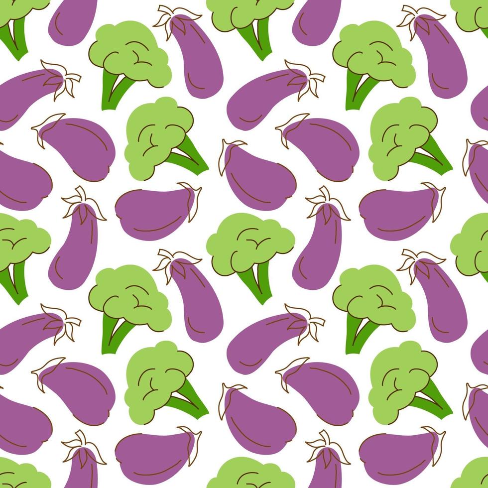 patrón vegetal con composición berenjena, elemento brócoli. perfecto para fondo de alimentos, papel tapiz, textil. ilustración vectorial vector