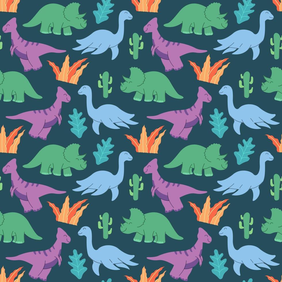 cute dinosaurs pattern design vector. Dinosaurs Cute kids pattern for girls and boys, Colorful Cartoon Animals on the abstract Creative seamless background, Artistic Backdrop for textile and fabric. vector