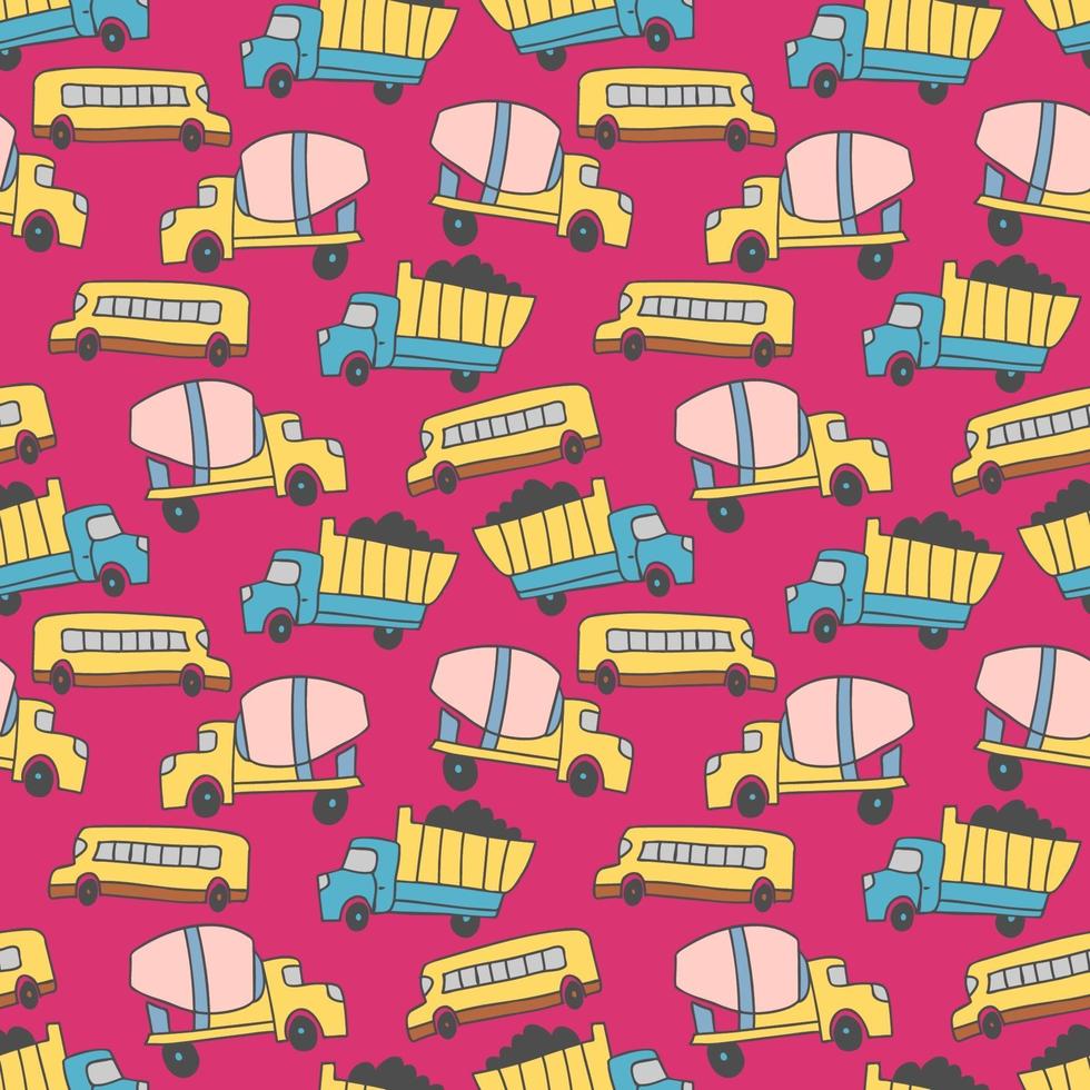 pattern with truck and bus transport elements. vector transport seamless pattern