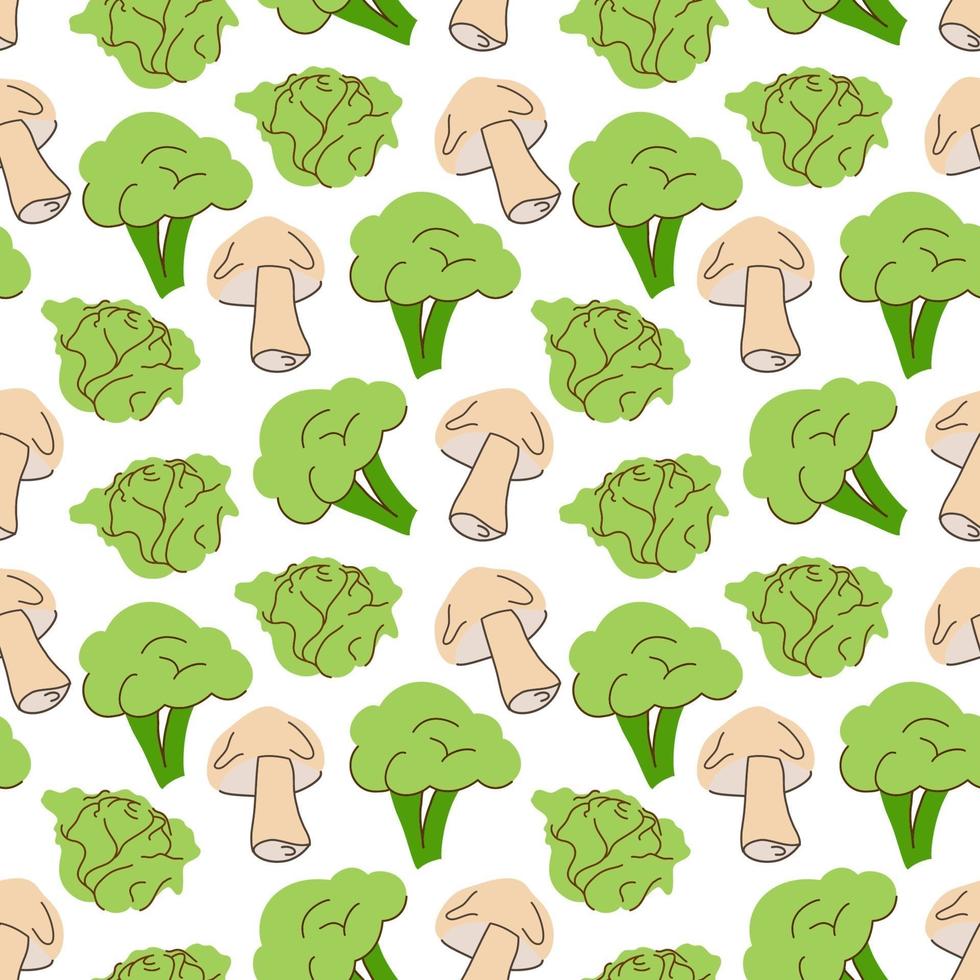 patrón vegetal con composición brócoli, setas, elemento repollo. perfecto para fondo de alimentos, papel tapiz, textil. ilustración vectorial vector