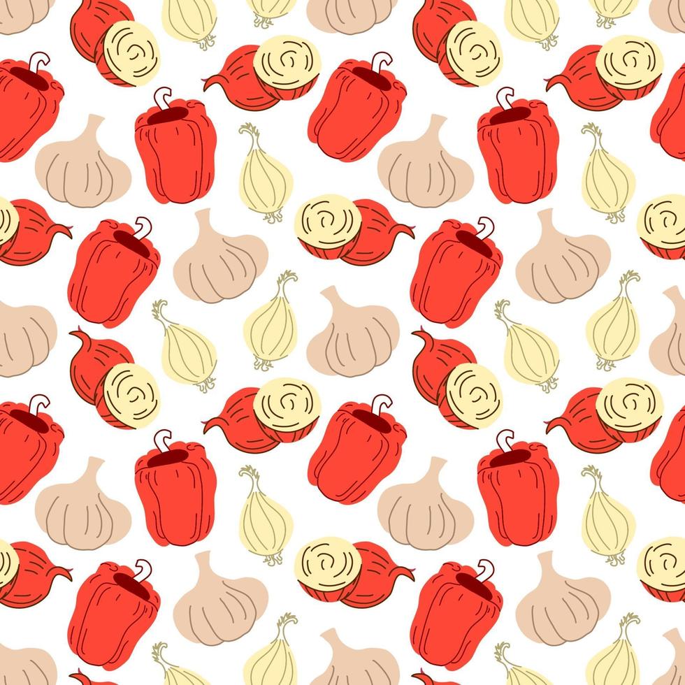 Seamless pattern vegetables with elements of onion, garlic, paprika vector
