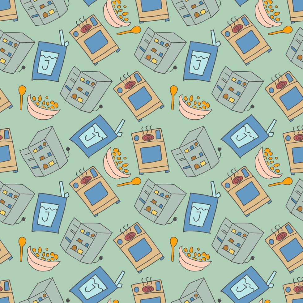 pattern seamless kids with kitchen doodle element. Seamless Pattern of Kitchen utensil in Retro-Styled vector