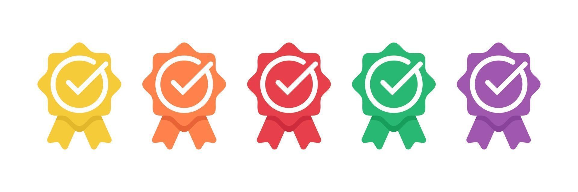 certified badge logo with check mark icon or approved medal. Available in modern colors. vector illustration template.