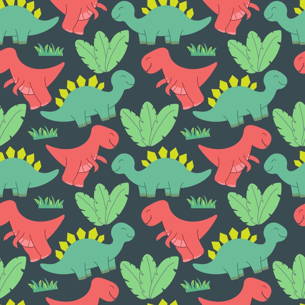 lindo diseño de patrón de dinosaurios. Ilustración de vector de patrones sin fisuras con dinosaurios