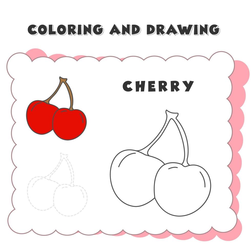 cereza de elemento de libro de colorear y dibujo. dibujo de un scherry para la educación de los niños vector