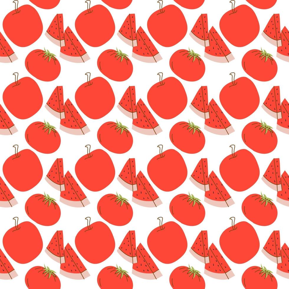 fruit pattern with color red, watermelon, tomato, apple. vector seamless pattern of fruit vector illustration