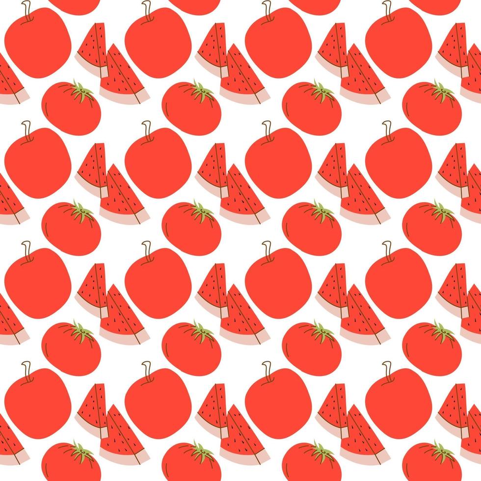 patrón de frutas con color rojo, sandía, tomate, manzana. vector de patrones sin fisuras de la ilustración de vector de fruta