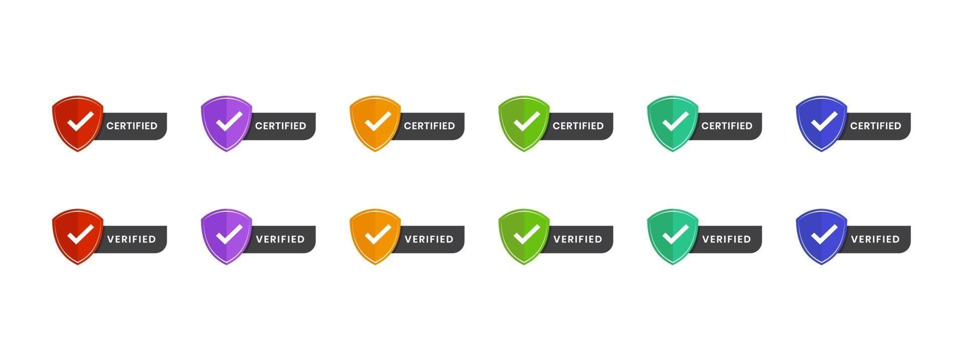 Certified, verified text with icon vector illustration. Logo shield badge editable space text in colorful design.